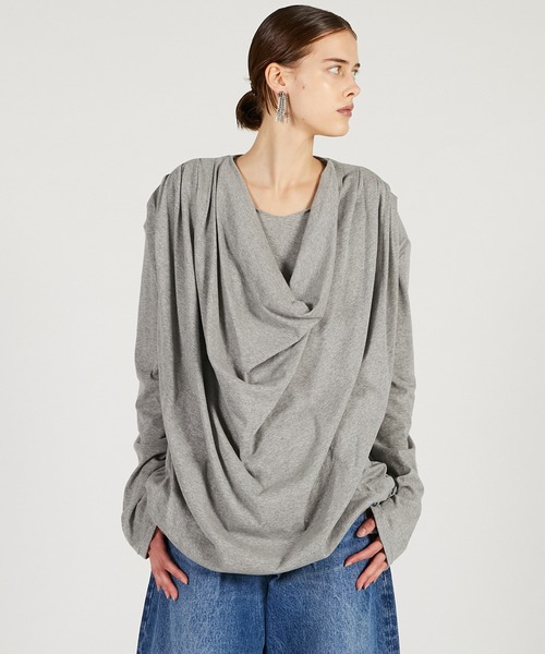 PRANK PROJECT（プランクプロジェクト）の「【2026Spring Pre-Order】ドレープオーバートップ / Drape Over Top（Tシャツ/カットソー・レディース・グレー/ブラック/グレイッシュベージュ・FREE）」の13枚目の写真
