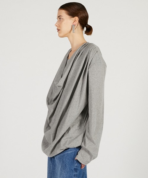 PRANK PROJECT（プランクプロジェクト）の「【2026Spring Pre-Order】ドレープオーバートップ / Drape Over Top（Tシャツ/カットソー・レディース・グレー/ブラック/グレイッシュベージュ・FREE）」の14枚目の写真