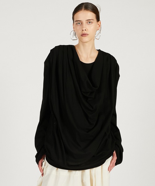 PRANK PROJECT（プランクプロジェクト）の「【2026Spring Pre-Order】ドレープオーバートップ / Drape Over Top（Tシャツ/カットソー・レディース・グレー/ブラック/グレイッシュベージュ・FREE）」の9枚目の写真