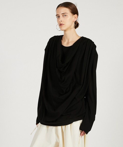 PRANK PROJECT（プランクプロジェクト）の「【2026Spring Pre-Order】ドレープオーバートップ / Drape Over Top（Tシャツ/カットソー・レディース・グレー/ブラック/グレイッシュベージュ・FREE）」の10枚目の写真