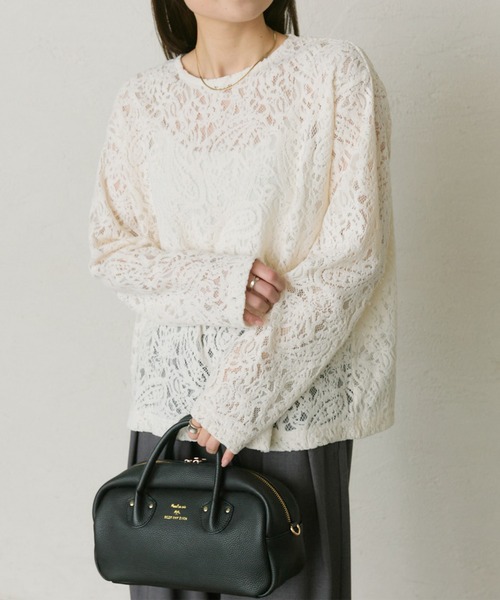 PUAL CE CIN（ピュアルセシン）の「モールペイズリーストレッチレースプルオーバー（Tシャツ/カットソー・レディース・アイボリー/ブラック・FREE）」の3枚目の写真