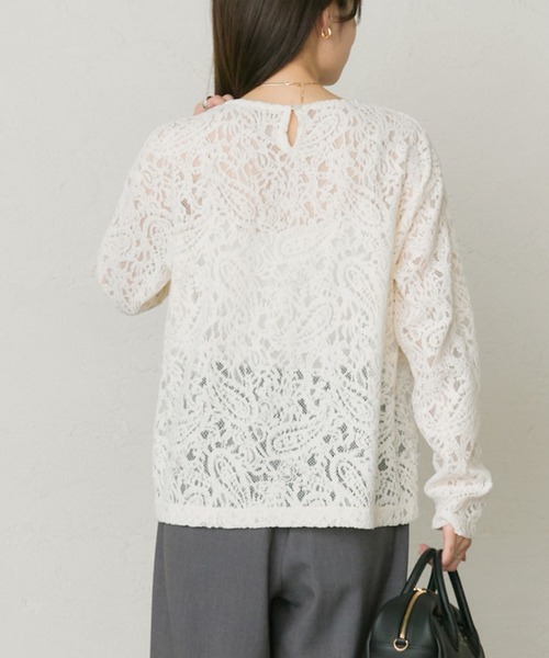 PUAL CE CIN（ピュアルセシン）の「モールペイズリーストレッチレースプルオーバー（Tシャツ/カットソー・レディース・アイボリー/ブラック・FREE）」の5枚目の写真