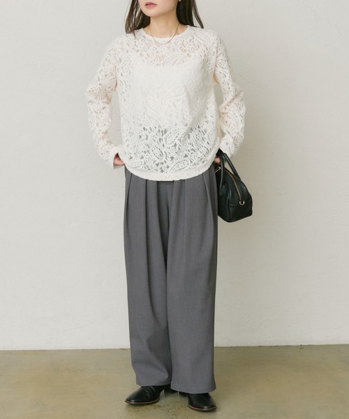 PUAL CE CIN（ピュアルセシン）の「モールペイズリーストレッチレースプルオーバー（Tシャツ/カットソー・レディース・アイボリー/ブラック・FREE）」の6枚目の写真