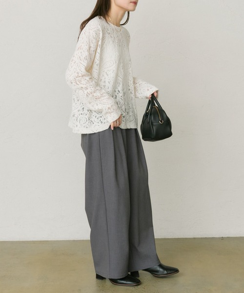 PUAL CE CIN（ピュアルセシン）の「モールペイズリーストレッチレースプルオーバー（Tシャツ/カットソー・レディース・アイボリー/ブラック・FREE）」の7枚目の写真