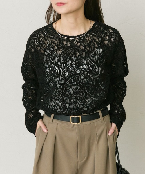 PUAL CE CIN（ピュアルセシン）の「モールペイズリーストレッチレースプルオーバー（Tシャツ/カットソー・レディース・アイボリー/ブラック・FREE）」の17枚目の写真