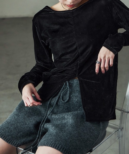 Fashion Letter（ファッションレター）の「前後2way ベロアカットソー（Tシャツ/カットソー・レディース・グレイッシュベージュ/ブラック/ブラウン・M）」の2枚目の写真