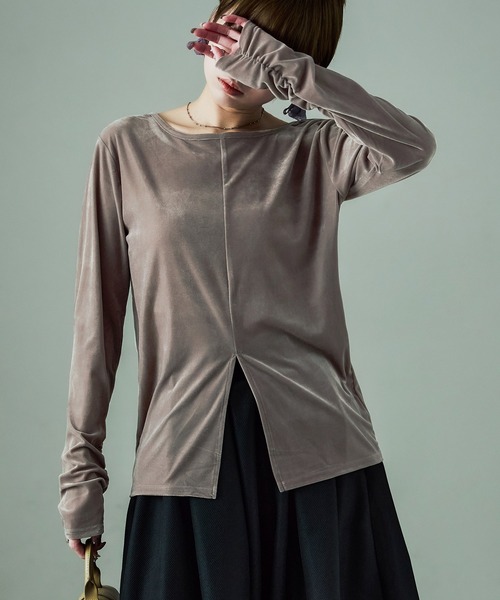 Fashion Letter（ファッションレター）の「前後2way ベロアカットソー（Tシャツ/カットソー・レディース・グレイッシュベージュ/ブラック/ブラウン・M）」の4枚目の写真