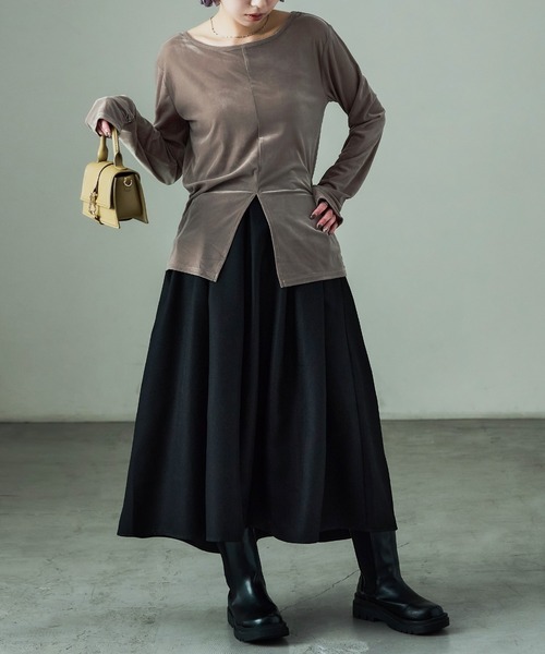 Fashion Letter（ファッションレター）の「前後2way ベロアカットソー（Tシャツ/カットソー・レディース・グレイッシュベージュ/ブラック/ブラウン・M）」の5枚目の写真