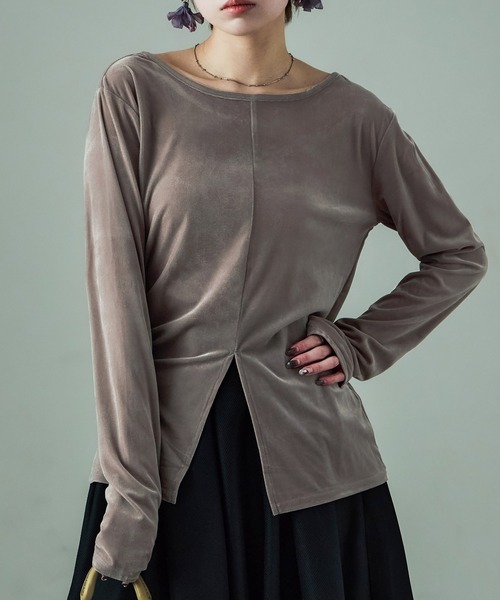 Fashion Letter（ファッションレター）の「前後2way ベロアカットソー（Tシャツ/カットソー・レディース・グレイッシュベージュ/ブラック/ブラウン・M）」の6枚目の写真