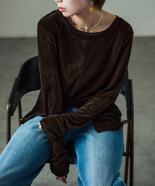 Fashion Letter（ファッションレター）の「前後2way ベロアカットソー（Tシャツ/カットソー・レディース・グレイッシュベージュ/ブラック/ブラウン・M）」の13枚目の写真