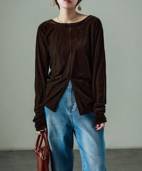 Fashion Letter（ファッションレター）の「前後2way ベロアカットソー（Tシャツ/カットソー・レディース・グレイッシュベージュ/ブラック/ブラウン・M）」の14枚目の写真