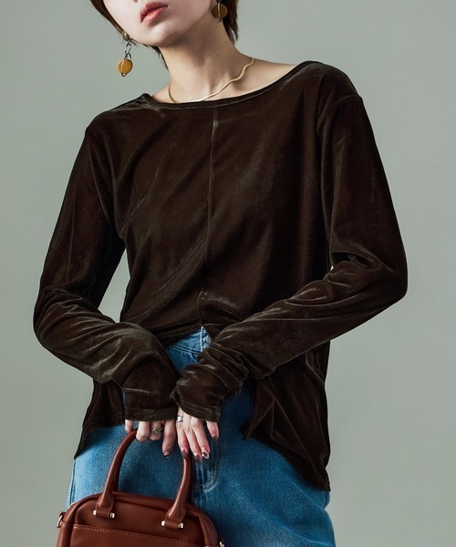 Fashion Letter（ファッションレター）の「前後2way ベロアカットソー（Tシャツ/カットソー・レディース・グレイッシュベージュ/ブラック/ブラウン・M）」の15枚目の写真