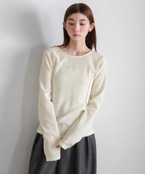 select MOCA(セレクトモカ)の「クラッシュジャガードパネルライントップス(Tシャツ/カットソー・レディース・アイボリー/グレイッシュベージュ/チャコールグレー・FREE)」の10枚目の写真