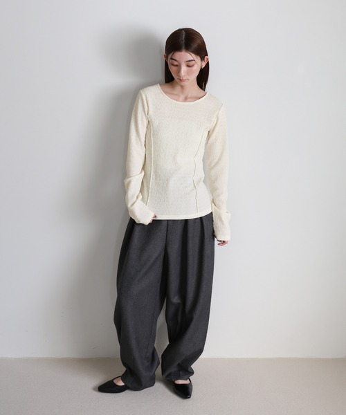 select MOCA(セレクトモカ)の「クラッシュジャガードパネルライントップス(Tシャツ/カットソー・レディース・アイボリー/グレイッシュベージュ/チャコールグレー・FREE)」の9枚目の写真