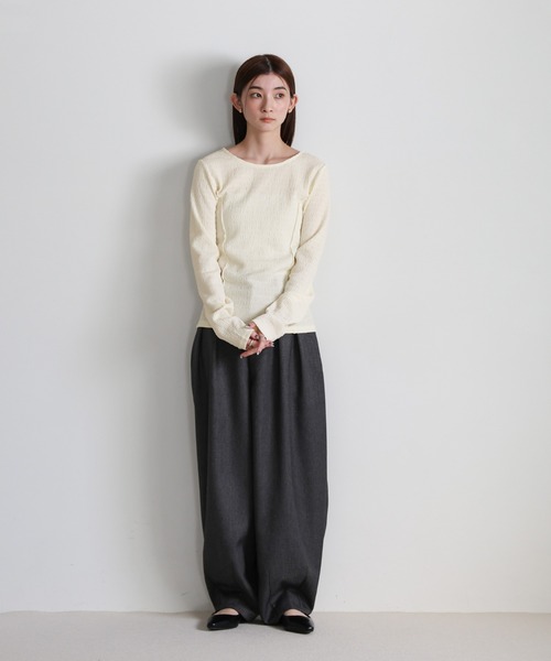 select MOCA(セレクトモカ)の「クラッシュジャガードパネルライントップス(Tシャツ/カットソー・レディース・アイボリー/グレイッシュベージュ/チャコールグレー・FREE)」の4枚目の写真
