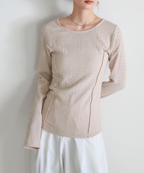 select MOCA(セレクトモカ)の「クラッシュジャガードパネルライントップス(Tシャツ/カットソー・レディース・アイボリー/グレイッシュベージュ/チャコールグレー・FREE)」の16枚目の写真
