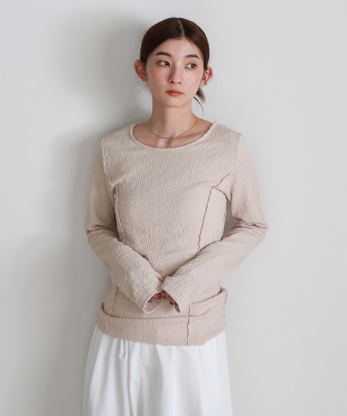 select MOCA(セレクトモカ)の「クラッシュジャガードパネルライントップス(Tシャツ/カットソー・レディース・アイボリー/グレイッシュベージュ/チャコールグレー・FREE)」の17枚目の写真
