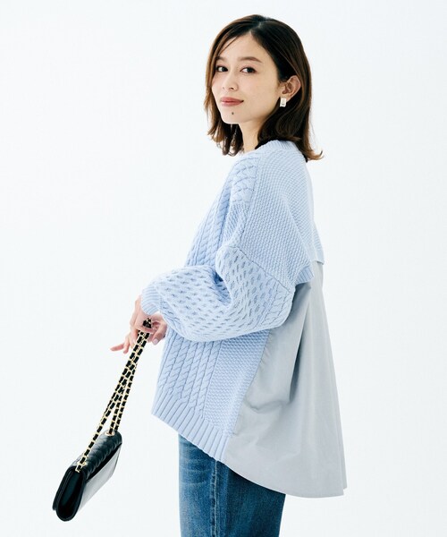 UNTITLED(アンタイトル)の「【TORRAZZO DONNA】ドッキングニットトップス(ニット/セーター・レディース・アイボリー/サックスブルー・02)」の13枚目の写真