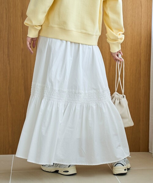 coen（コーエン）の「コットンタイプライター シャーリングティアードスカート（スカート・レディース・ブラック/オフホワイト・FREE）」の5枚目の写真