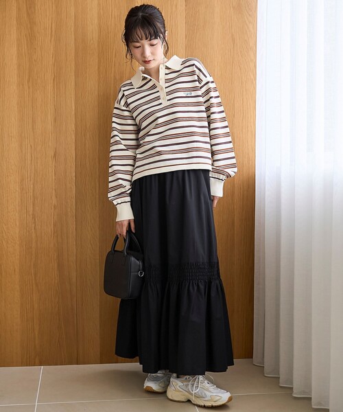 coen（コーエン）の「コットンタイプライター シャーリングティアードスカート（スカート・レディース・ブラック/オフホワイト・FREE）」の8枚目の写真