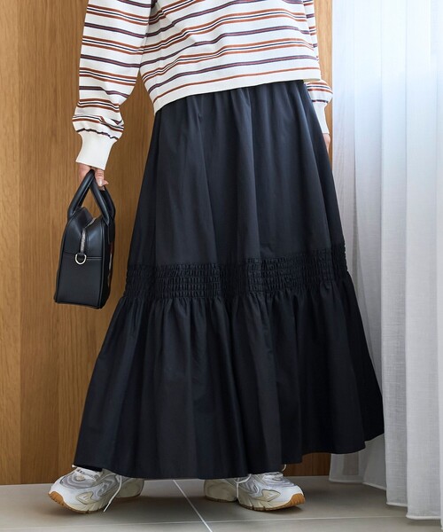 coen（コーエン）の「コットンタイプライター シャーリングティアードスカート（スカート・レディース・ブラック/オフホワイト・FREE）」の10枚目の写真