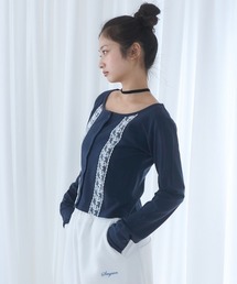 Smyeon（スミョン）の「Long sleeve lace cardigan/レース付きカットカーディガン（カーディガン/ボレロ）」