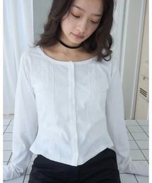 Smyeon（スミョン）の「Long sleeve lace cardigan/レース付きカットカーディガン（カーディガン/ボレロ）」