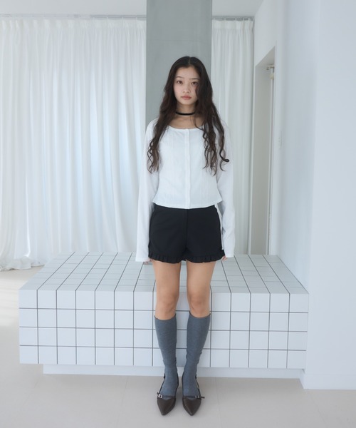 Smyeon(スミョン)の「Long sleeve lace cardigan/レース付きカットカーディガン(カーディガン/ボレロ・レディース・ネイビー/グレー/ホワイト・FREE)」の10枚目の写真