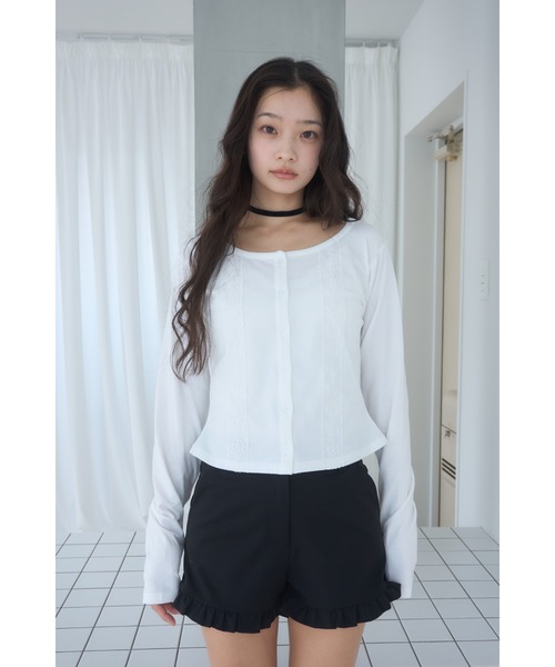 Smyeon(スミョン)の「Long sleeve lace cardigan/レース付きカットカーディガン(カーディガン/ボレロ・レディース・ネイビー/グレー/ホワイト・FREE)」の12枚目の写真