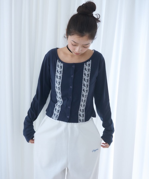 Smyeon(スミョン)の「Long sleeve lace cardigan/レース付きカットカーディガン(カーディガン/ボレロ・レディース・ネイビー/グレー/ホワイト・FREE)」の19枚目の写真