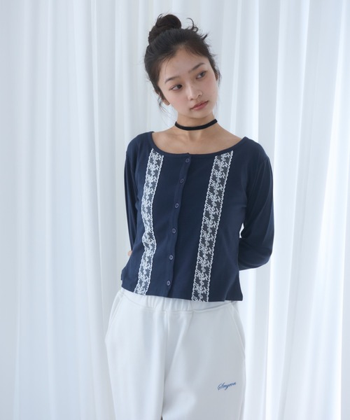 Smyeon(スミョン)の「Long sleeve lace cardigan/レース付きカットカーディガン(カーディガン/ボレロ・レディース・ネイビー/グレー/ホワイト・FREE)」の20枚目の写真