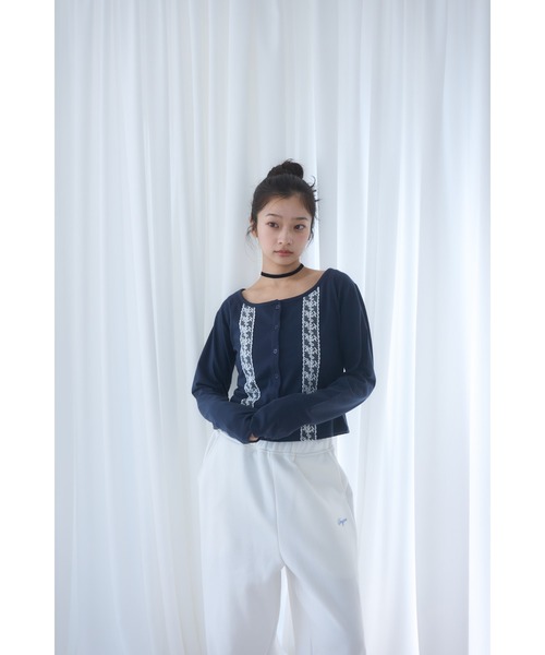 Smyeon(スミョン)の「Long sleeve lace cardigan/レース付きカットカーディガン(カーディガン/ボレロ・レディース・ネイビー/グレー/ホワイト・FREE)」の21枚目の写真