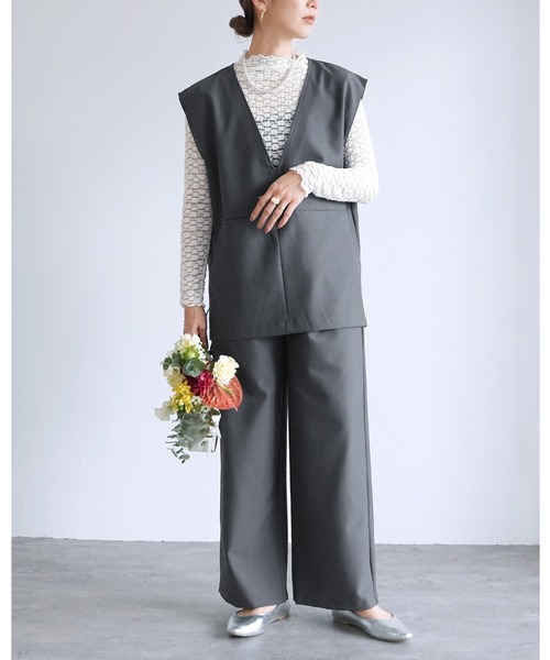セール】Vネックベスト×セミワイドストレートパンツ2点セット（スーツ