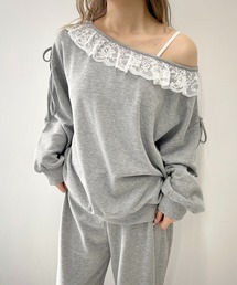 《セットアップ可能★》レースパイピングオフショルスウェット