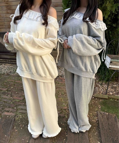 PHILLY（フィリー）の「《セットアップ可能★》レースパイピングオフショルスウェット（スウェット・レディース・アイボリー/グレー・FREE）」の20枚目の写真