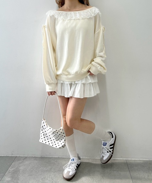 PHILLY（フィリー）の「《セットアップ可能★》レースパイピングオフショルスウェット（スウェット・レディース・アイボリー/グレー・FREE）」の7枚目の写真