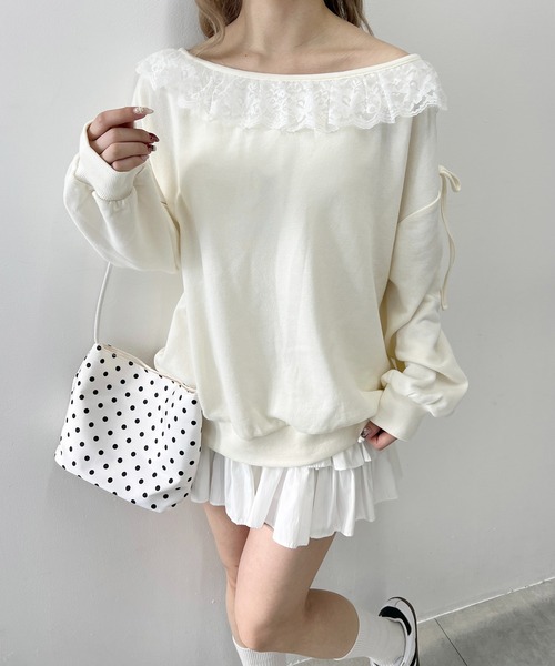 PHILLY（フィリー）の「《セットアップ可能★》レースパイピングオフショルスウェット（スウェット・レディース・アイボリー/グレー・FREE）」の8枚目の写真