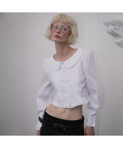Lace Frill Crop Blouse [White]