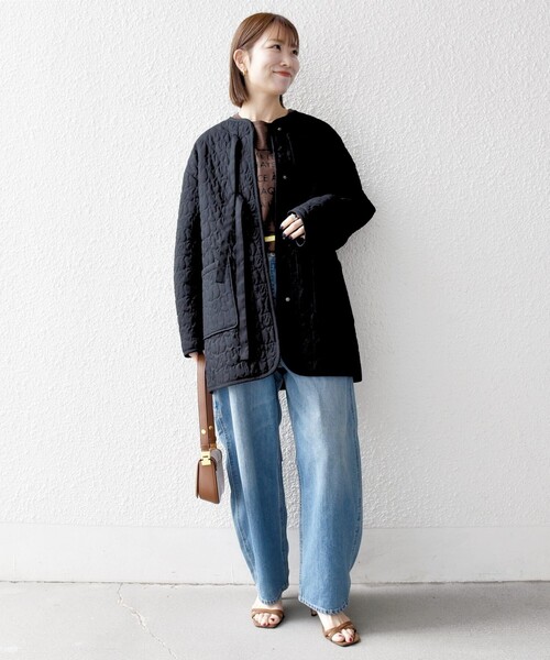 SHIPS any（シップス エニィ）の「SHIPS any: キルティング ステッチ ノーカラー ミディ コート（ノーカラーコート・レディース・ブラック/オフホワイト・ONE SIZE）」の9枚目の写真