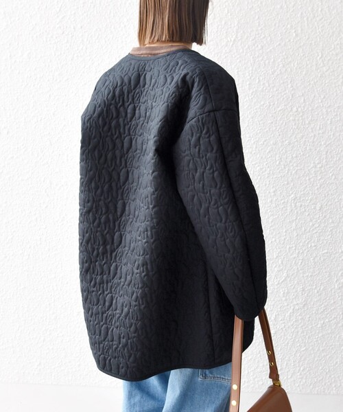 SHIPS any: キルティング ステッチ ノーカラー ミディ コート（ノー