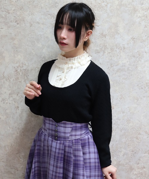 axes femme(アクシーズファム)の「ブロッキングニットプルオーバー(ニット/セーター・レディース・ピンク/ダークブラウン/ブラック・FREE)」の9枚目の写真