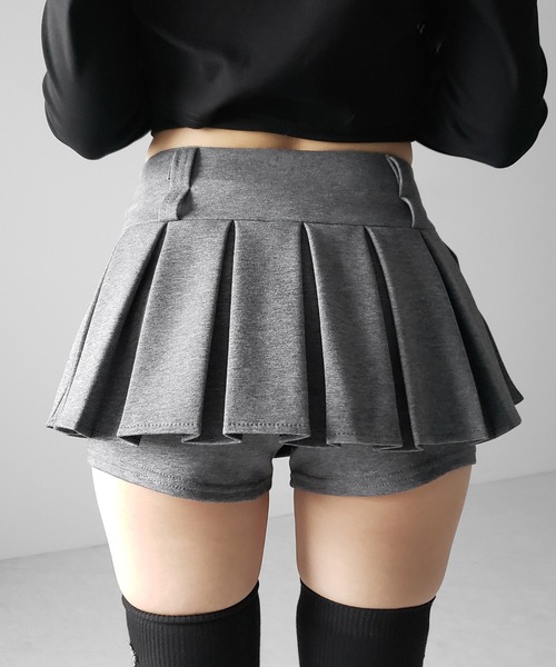 me+em select(ミームセレクト)の「【 インパン裏地付 】プリーツスウェットマイクロミニスカパン / plests sweat micro mini skirt pants(その他パンツ・レディース・グレー/ブラック/チャコール・SMALL/MEDIUM/LARGE)」の7枚目の写真