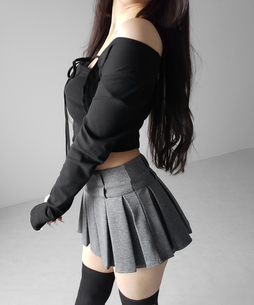 me+em select(ミームセレクト)の「【 インパン裏地付 】プリーツスウェットマイクロミニスカパン / plests sweat micro mini skirt pants(その他パンツ・レディース・グレー/ブラック/チャコール・SMALL/MEDIUM/LARGE)」の11枚目の写真