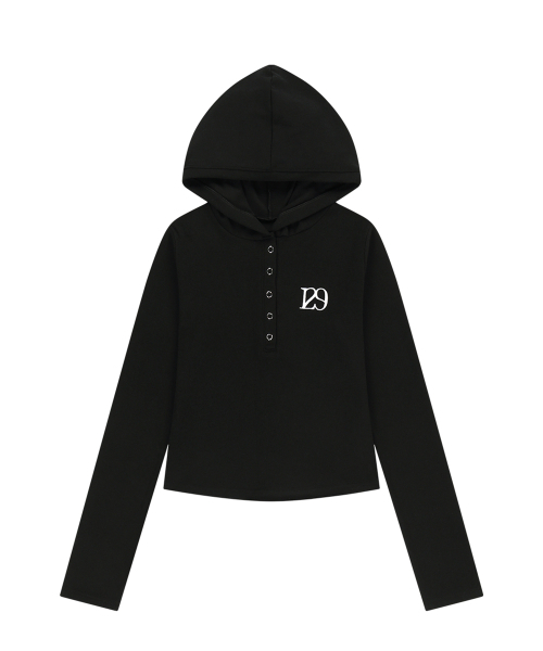 ILLIGO(イリゴ)の「129 ボタンフードロングスリーブ ブラック(Tシャツ/カットソー・レディース・ブラック・OS)」の4枚目の写真