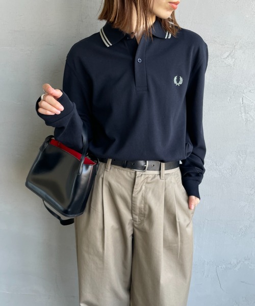 FRED PERRY（フレッドペリー）の「[FRED PERRY/フレッドペリー] ツインティップライン ロングスリーブポロシャツ M3636（ポロシャツ・レディース・ダークグリーン/ブラック系1/ブラック系/キナリ/ホワイト/ネイビー/ブラック/ネイビー系・S/M/L/XL）」の16枚目の写真