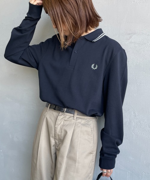 FRED PERRY（フレッドペリー）の「[FRED PERRY/フレッドペリー] ツインティップライン ロングスリーブポロシャツ M3636（ポロシャツ・レディース・ダークグリーン/ブラック系1/ブラック系/キナリ/ホワイト/ネイビー/ブラック/ネイビー系・S/M/L/XL）」の15枚目の写真