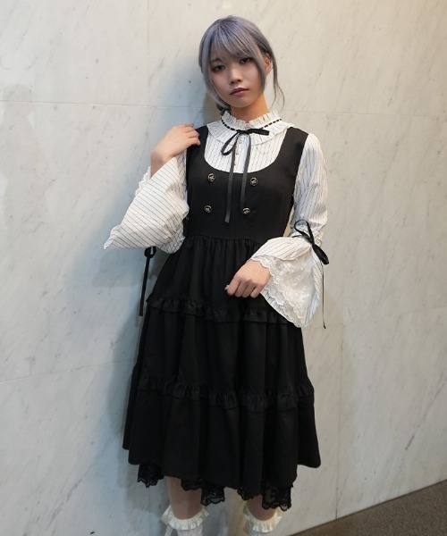 axes femme POETIQUE（アクシーズファムポエティック）の「姫袖風ジャンスカドッキングワンピース（ワンピース・レディース・ネイビー/ブラック/ピンク・MEDIUM）」の2枚目の写真