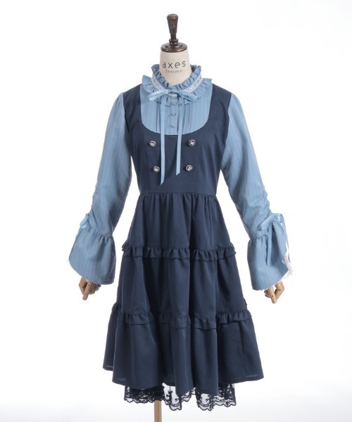 axes femme POETIQUE（アクシーズファムポエティック）の「姫袖風ジャンスカドッキングワンピース（ワンピース・レディース・ネイビー/ブラック/ピンク・MEDIUM）」の6枚目の写真