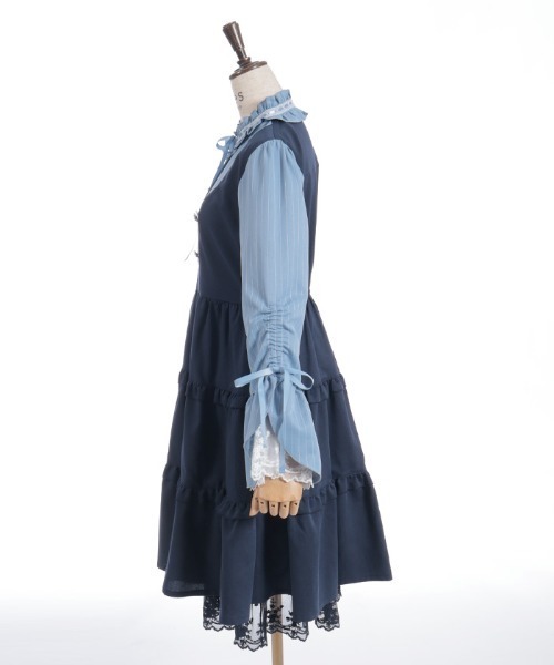 axes femme POETIQUE（アクシーズファムポエティック）の「姫袖風ジャンスカドッキングワンピース（ワンピース・レディース・ネイビー/ブラック/ピンク・MEDIUM）」の7枚目の写真