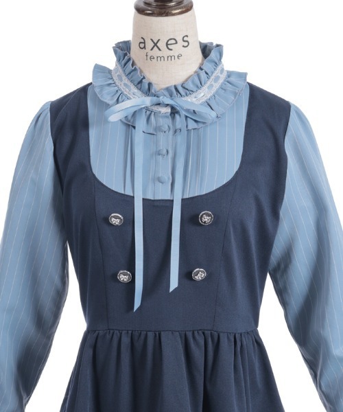 axes femme POETIQUE（アクシーズファムポエティック）の「姫袖風ジャンスカドッキングワンピース（ワンピース・レディース・ネイビー/ブラック/ピンク・MEDIUM）」の9枚目の写真